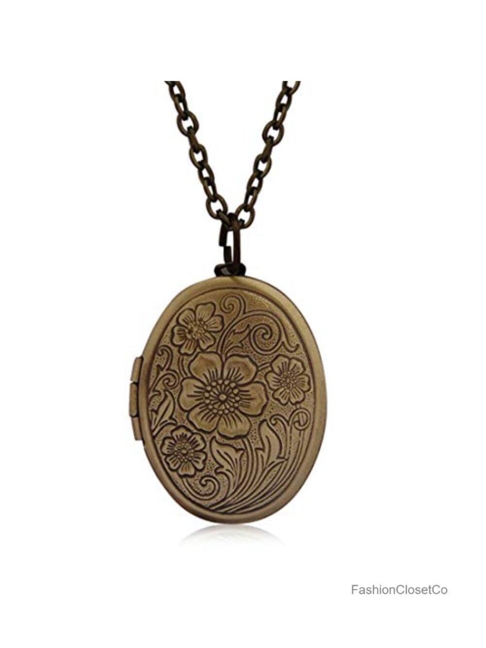 14k Gold Silver Romantic Heart Locket Necklace Engraved Flower Oval Photo
